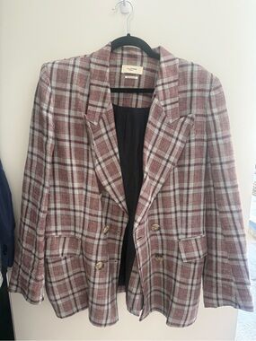 Isabel Marant Burgundy and Cream Plaid Double-Breasted Blazer